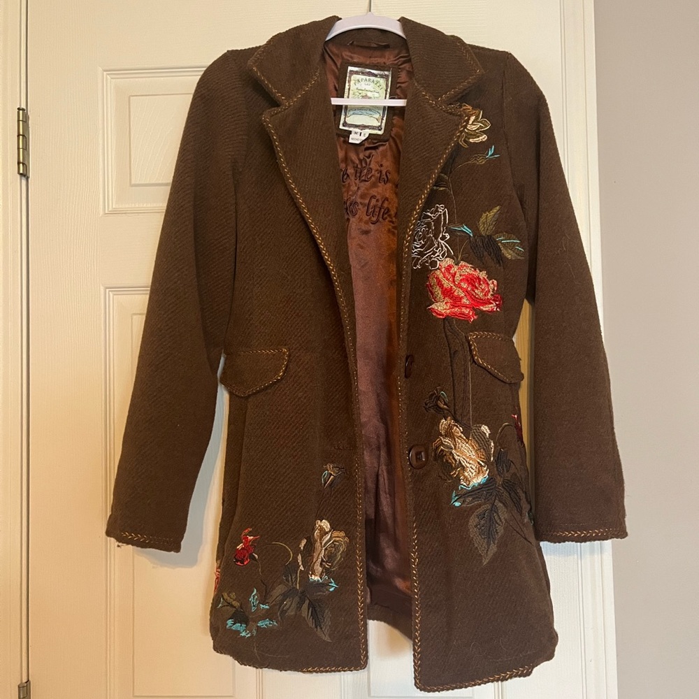 Brown long coat with flower decals